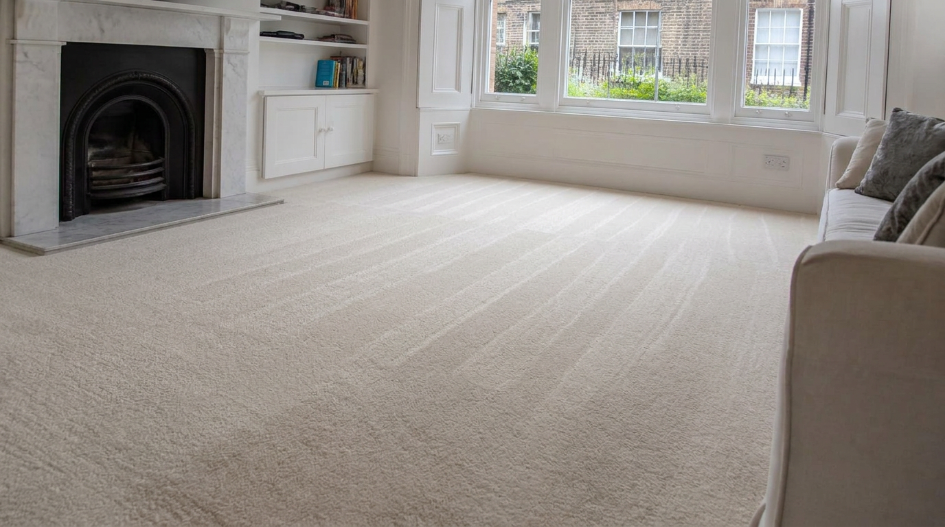 Wool living-room carpet in Islington after a full extraction clean